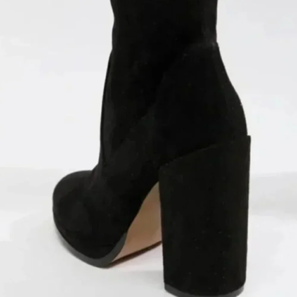 ASOS Thigh High Over the Knee Block Heel Almond Toe Suede Boots